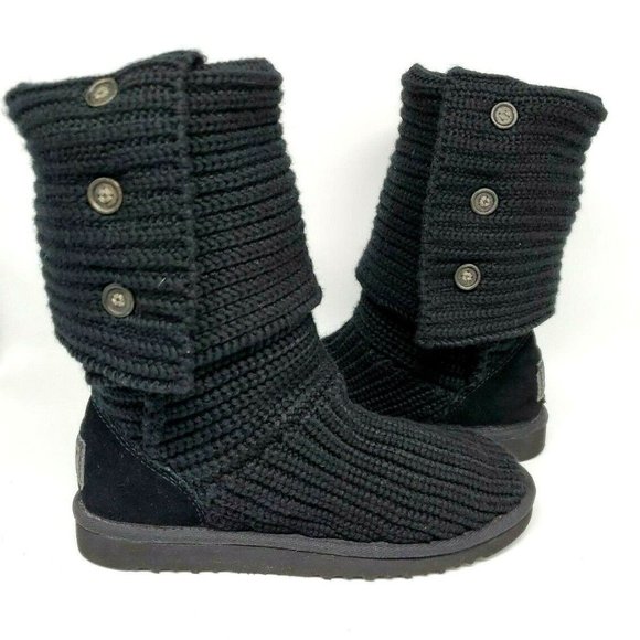 UGG Women's Sz 6 Black Classic Cardy Boot Knit Tall Sweater Boots Australia 5819